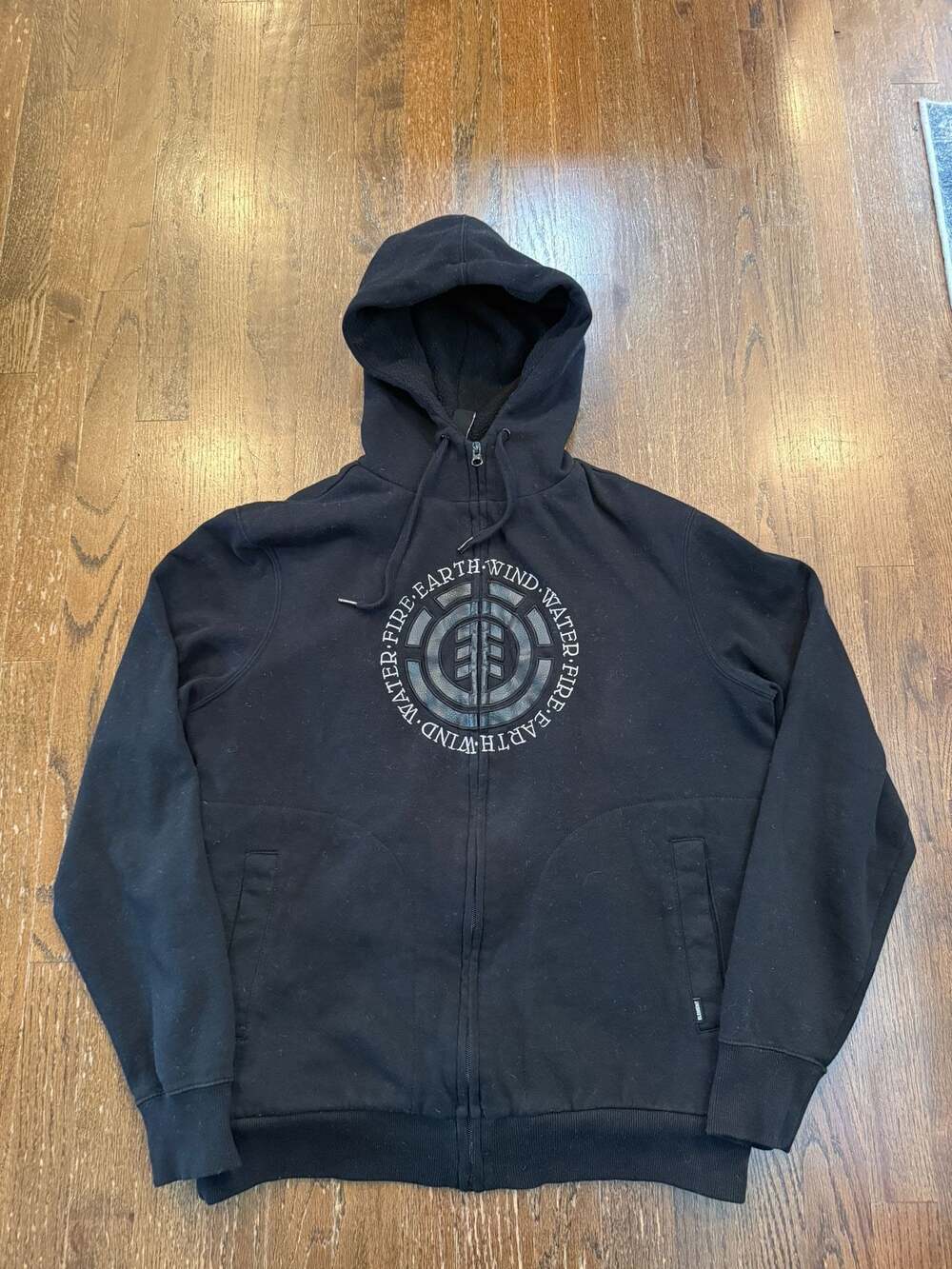 Element Full-Zip Fleece Lined Hoodie Wind Water Fire Earth Logo Black Size L